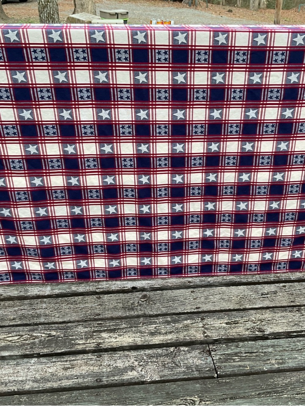 Pampered Chef Red white blue Star Plaid Cotton Tablecloth 4th July USA 58”by 80” - Picture 6 of 6